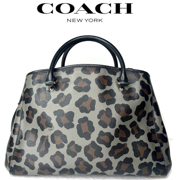 COACH SMALL MARGOT CARRYALL IN OCELOT PRINT F35897 LEOPARD GREY BLACK BAG PURSE - Picture 2 of 7